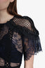 Self-Portrait Navy/Black Frill Shoulder Floral Lace Midi Dress size 4