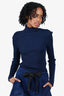 Balenciaga Navy Blue Ribbed Turtleneck Top Size 38 wtih Drawstring Bag