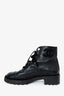 Pre-loved Chanel™ Black Leather Shiny Calfskin Velvet Pearl Combat Boots Size 40