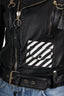 Off-White Black/White Leather Moto Stripped Jacket Size S