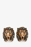 Gucci Aged Gold Crystal Embellished Lion Head Clip On Earrings