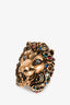 Gucci Aged Gold Crystal Embellished Lion Head Clip On Earrings