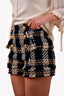 Balmain Navy Blue/Gold Houndstooth Wool High Waisted Shorts Size 36