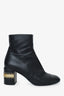 Pre-loved Chanel™ 20B Black Leather CC Logo Chain Ankle Boots Size 39