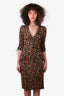 Diane Von Furstenberg Brown Printed Silk Wrap Dress Size 8