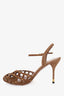 Gucci Brown Suede Studded Cage Sandal Heels Size 37