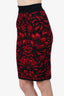 Alexander McQueen Black/Red Floral Print Midi Skirt size X-Small