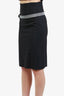 Brunello Cucinelli Black Wool Midi Skirt with Beaded Belt Size 2