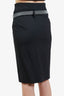 Brunello Cucinelli Black Wool Midi Skirt with Beaded Belt Size 2