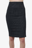 Tom Ford Black/Grey Wool Tweed Zip Detail Midi Skirt Size 36
