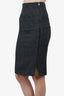 Tom Ford Black/Grey Wool Tweed Zip Detail Midi Skirt size 36