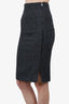 Tom Ford Black/Grey Wool Tweed Zip Detail Midi Skirt Size 36