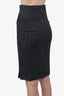 Tom Ford Black/Grey Wool Tweed Zip Detail Midi Skirt Size 36