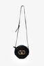 Valentino Black Leather Round V-Logo Crossbody Bag