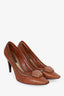 Louis Vuitton Brown Leather Heels with Wooden Detail Size 36.5
