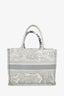 Christian Dior 2022 Ecru/Grey Toile de Jouy Embroidery Medium Book Tote with Twilly (As Is)