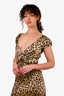 Cinq a Sept Beige/Black Leopard Printed Silk Cap-Sleeve Dress Size 2