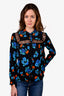 Maje Black/Blue Floral Lace Detail Blouse Size 2