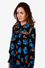 Maje Black/Blue Floral Lace Detail Blouse Size 2