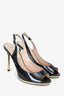 Valentino Black Patent Peep Toe Slingback Pumps sz 37