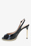 Valentino Black Patent Peep Toe Slingback Pumps sz 37