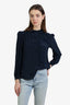 Prada Navy Blue Silk Ruffle Collar Button-Up Blouse Size 38