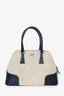 Prada Navy Blue/Beige Canvas/Leather Top Handle Bag