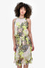 Opening Ceremony White/Green Printed Chiffon Twist Pearl High Neck Dress Size 2