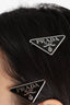 Prada Black Enamel/Silver Toned Metal Triangle Logo Hair Clip x 2