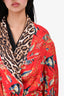R13 Red/Blue Fish/Brown Leopard Printed Robe with Belt Size M