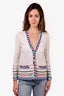 Pre-loved Chanel™ 2016 White Cotton Knit Multi-Coloured Trimmed Cardigan Size 38 (As Is)