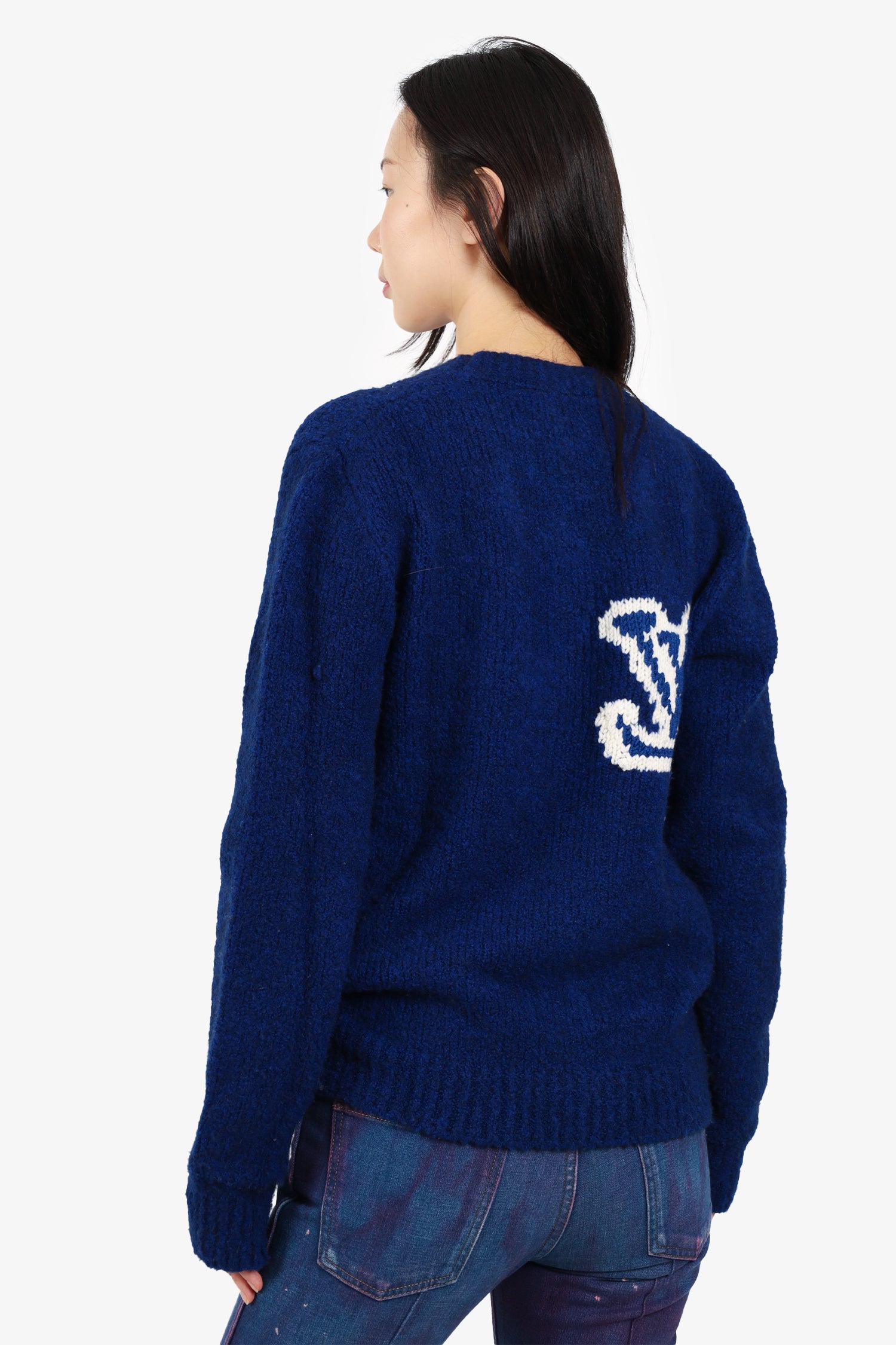 Louis Vuitton Blue Wool Knit Logo Print Sweater Size XS – Mine & Yours