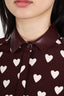 Burberry Prorsum Burgundy Silk Heart Print Blouse Size 38