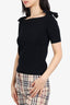 Burberry Black Knitted Square Neck Short-sleeve Top with Bow Detail Size X-Small