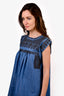 Isabel Marant Etoile Blue Denim Embroidered Cap Sleeve Top Size S