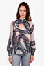 Peter Pilotto Blue/White Patterned Neck Tie Blouse Size S