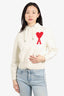 AMI Cream Virgin Wool Logo Detail Hoodie Size S