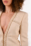 Pre-loved Chanel™ 2017 Cream Wool Tweed Gold Trimmed Detailed Jacket + Skirt Set Size 36