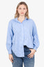Sandro Blue/White Pinstripe Baguette Crystal Button-Up Top Size 2