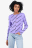 Balenciaga Purple Ribbed Logo Print Cardigan size M