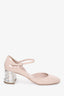 Miu Miu Pale Pink Patent Embellished Block Heel Mary Jane size 41