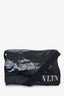 Valentino Black Shiny Canvas 'VLTN' Large Messenger Bag