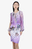 Blumarine Purple Silk Floral Print Cocktail Dress Size 38