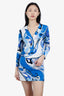 Emilio Pucci White/Blue Printed Jersey Belted Dress