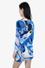 Emilio Pucci White/Blue Printed Jersey Belted Dress