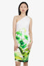 Roberto Cavalli White/Green Floral Print One Shoulder Dress Size 42