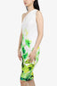 Roberto Cavalli White/Green Floral Print One Shoulder Dress Size 42