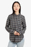 Saint Laurent Brown Glitter Plaid Long-Sleeve Shirt size Small