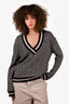 Balmain Black/White Wool Blend V-Neck Sweater Size 38