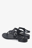 Pre-loved Chanel™ 2022 Black Leather CC Logo T-strap Sandals Size 36